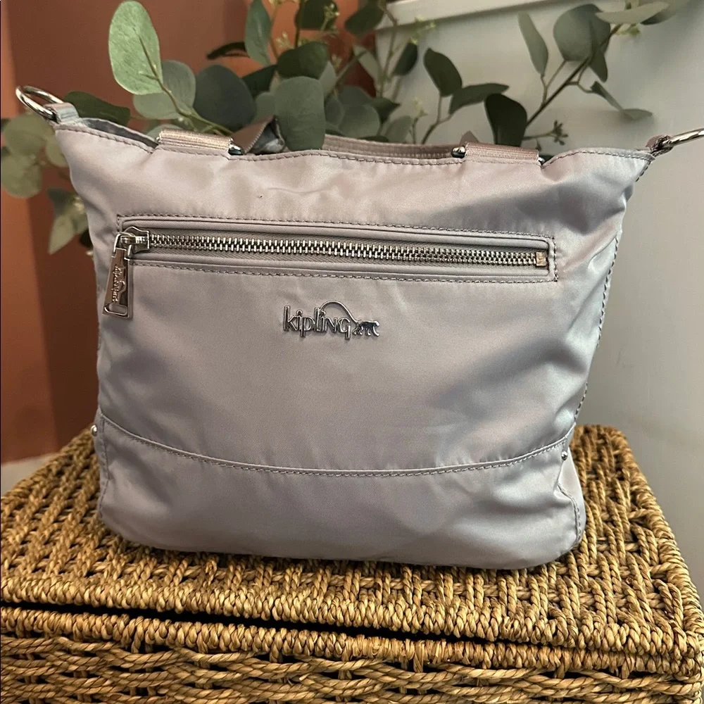 Kipling Adelina Silver light grey pockets multicolor nylon Tote satchel Bag
